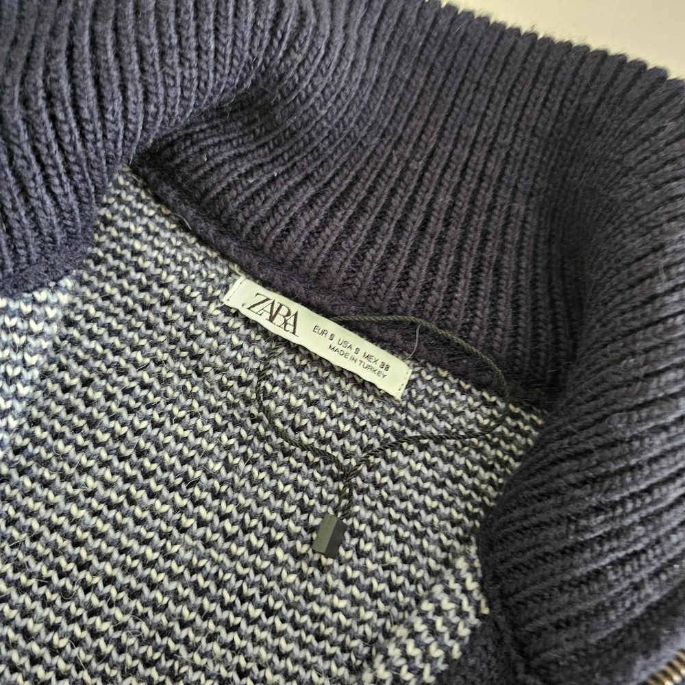 Zara Ski Jacquard Knit Jacket Blue/White Acrylic Knit Sweater Full Zip - Picture 4 of 12